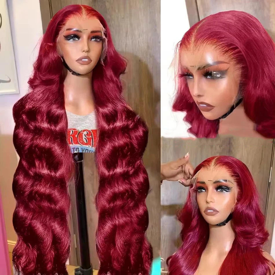 Burgundy Body Wave Red Lace Front Human Hair Wigs 99J Colored 13x4 13x6 HD Lace Frontal Wig Human Hair Wigs For Women 250Density