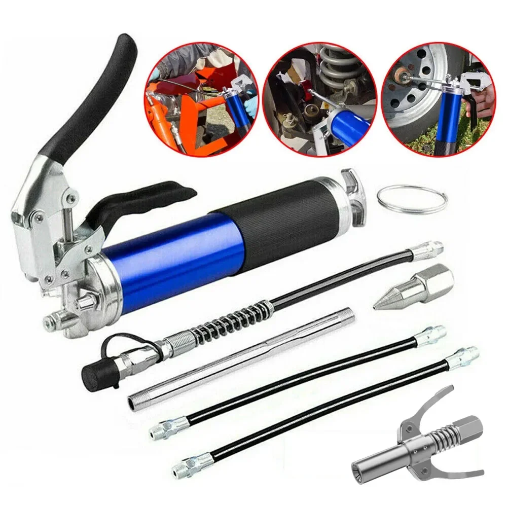 7000 PSI Oil Grease Gun Kit Manual Pistol Grip High-pressure Pumping Coupler 400CC Greasing Injection Heavy Duty Maintenance Too