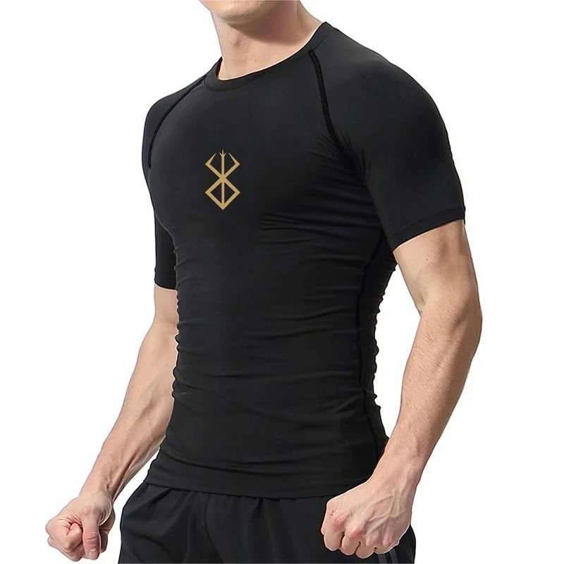 Camisa de compressão de manga curta de musculação masculina camisa de compressão respirável secagem rápida treino muscular camisas apertadas para homem