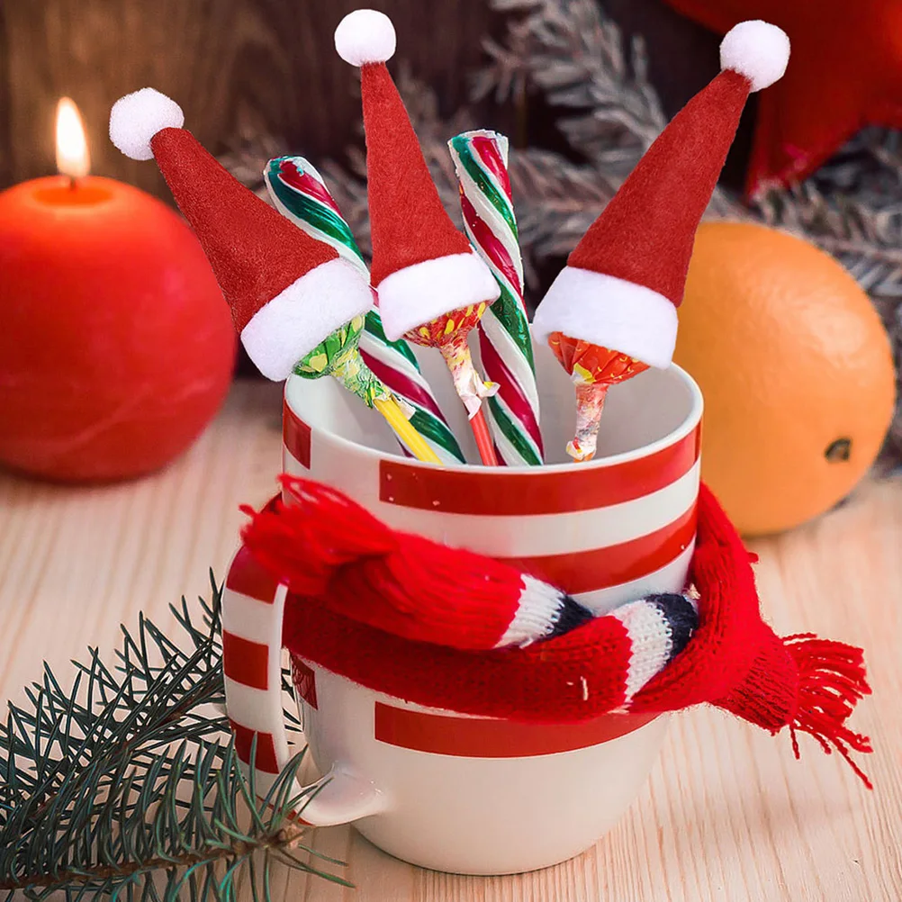 

36Pcs Mini Christmas Hats Creative Candy Caps Decorations Lollipop Packaging Holiday Party Accessories Christmas Caps