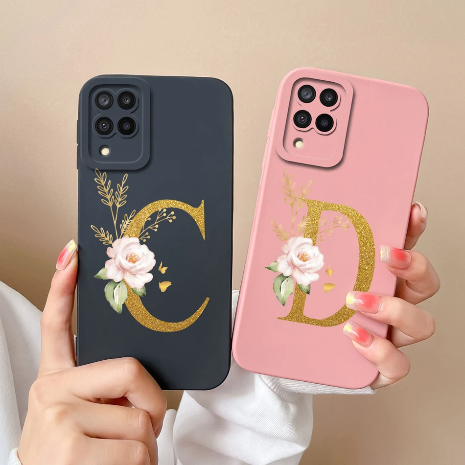 Phone Case For Samsung A12 M12 F12 Elegant 26 Letter Soft Liquid Silicone Lens Protective Cover For Galaxy A12 A M F 12 Bumper