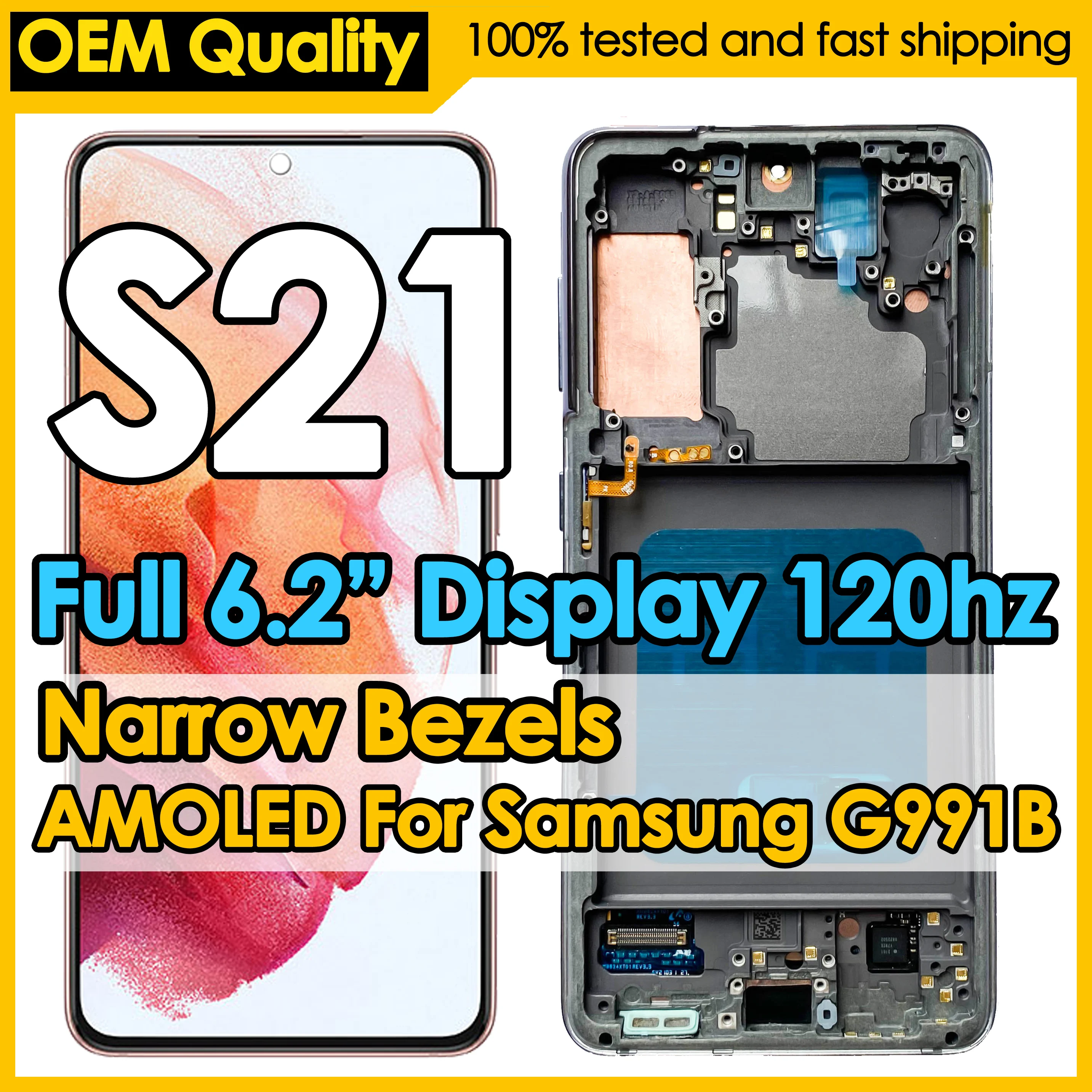 OEM Dinamico AMOLED Per Samsung Galaxy S21 Display Sostituzione Dello Schermo 120Hz G991B/DS G991U LCD Touch Digitizer Assembly All'ingrosso