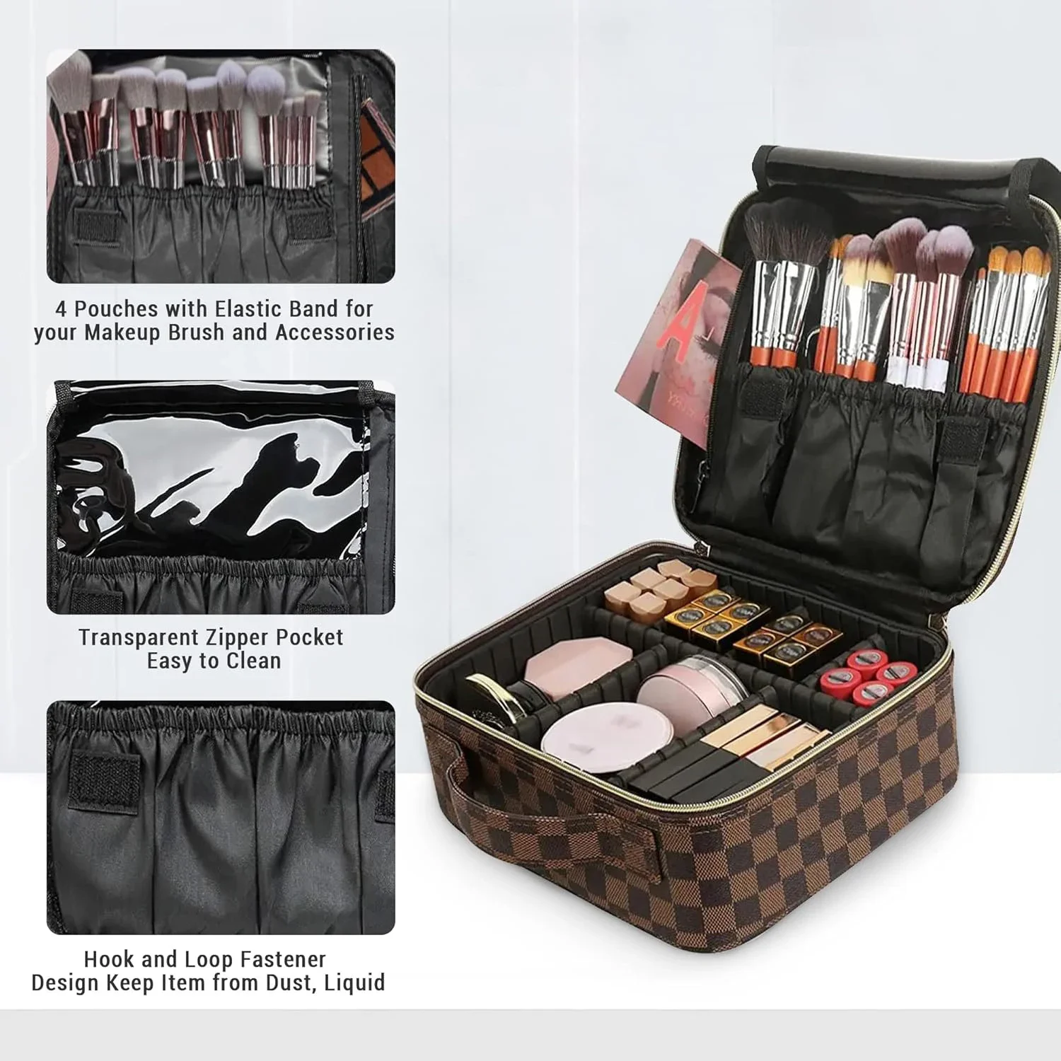 PU Leather Makeup Travel Organizer Crocodile Makeup Bag Portable Artist Storage Bag with Adjustable Dividers