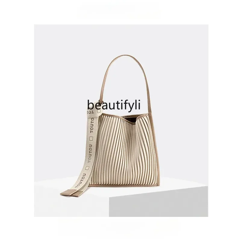 yj Spring Special-Interest Design Pleated Large Capacity Biscuit Underarm Bag Fashion All-Match Tote Bag