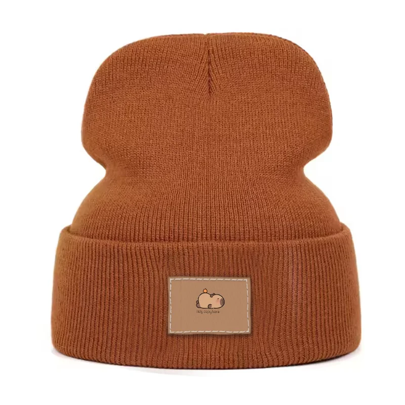 Cartoon Capybara Patch Beanie Soft Stretch Knit Hat Casual Warm Skull Hat for Men Women Teen Daily Outdoor Wear Cute Animal Gift