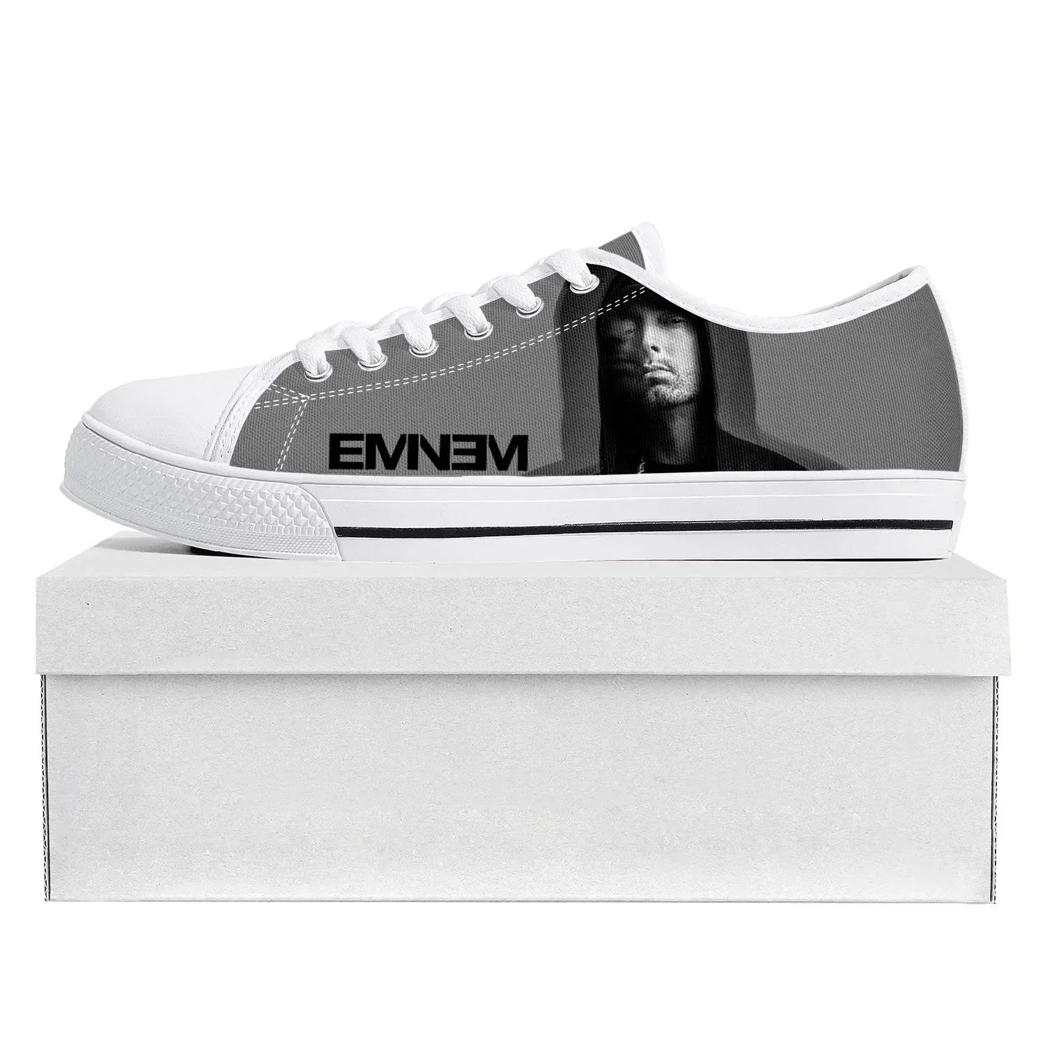 

Eminem Hip Hop Rapper Rap Singer White Cloth Fashion 3D Print Low Top Canvas Shoes Men Women Lightweight Breathable Sneakers