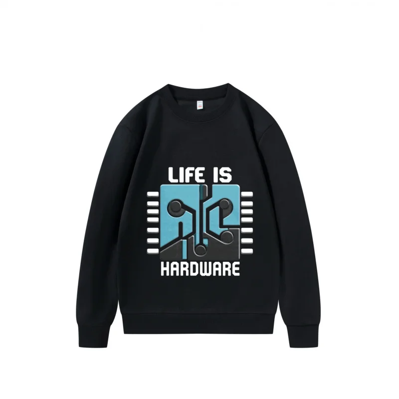 Men's Sweatshirt Life Is Hardware Blue And White Design Fun Print Breathable Fabric