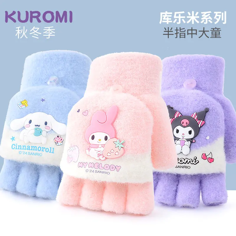 

Kawaii Sanrio Children's Glove 5-12 Years Old Boys Girls Half-finger Flip Gloves Cute Cartoon Kuromi Warm Student Gloves Gifts