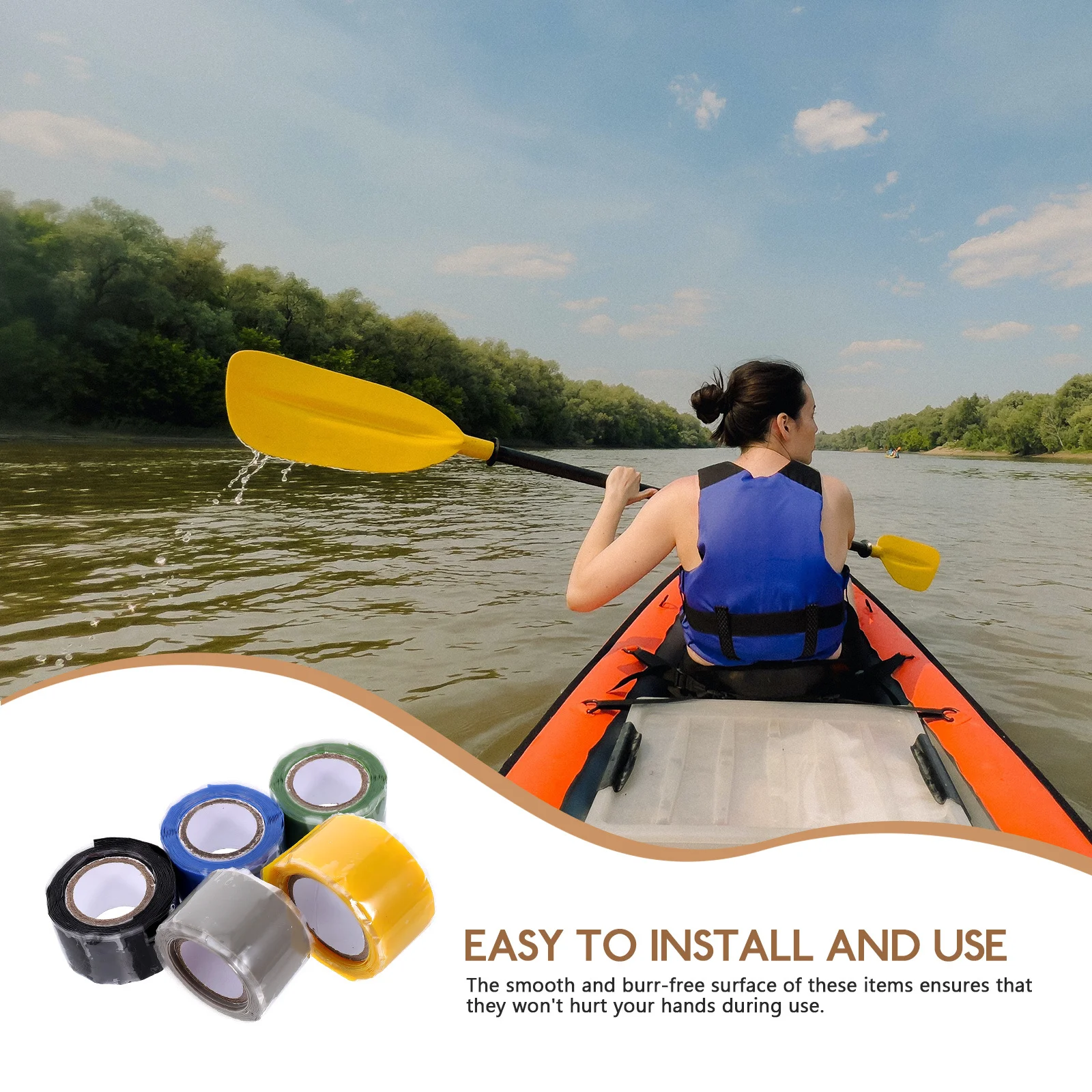 

5 Rolls Insulation Tape Non-Slip Kayak Paddle Grip Tape Silicone Handle Cover Paddle Hand Protector for Outdoor Water Sports