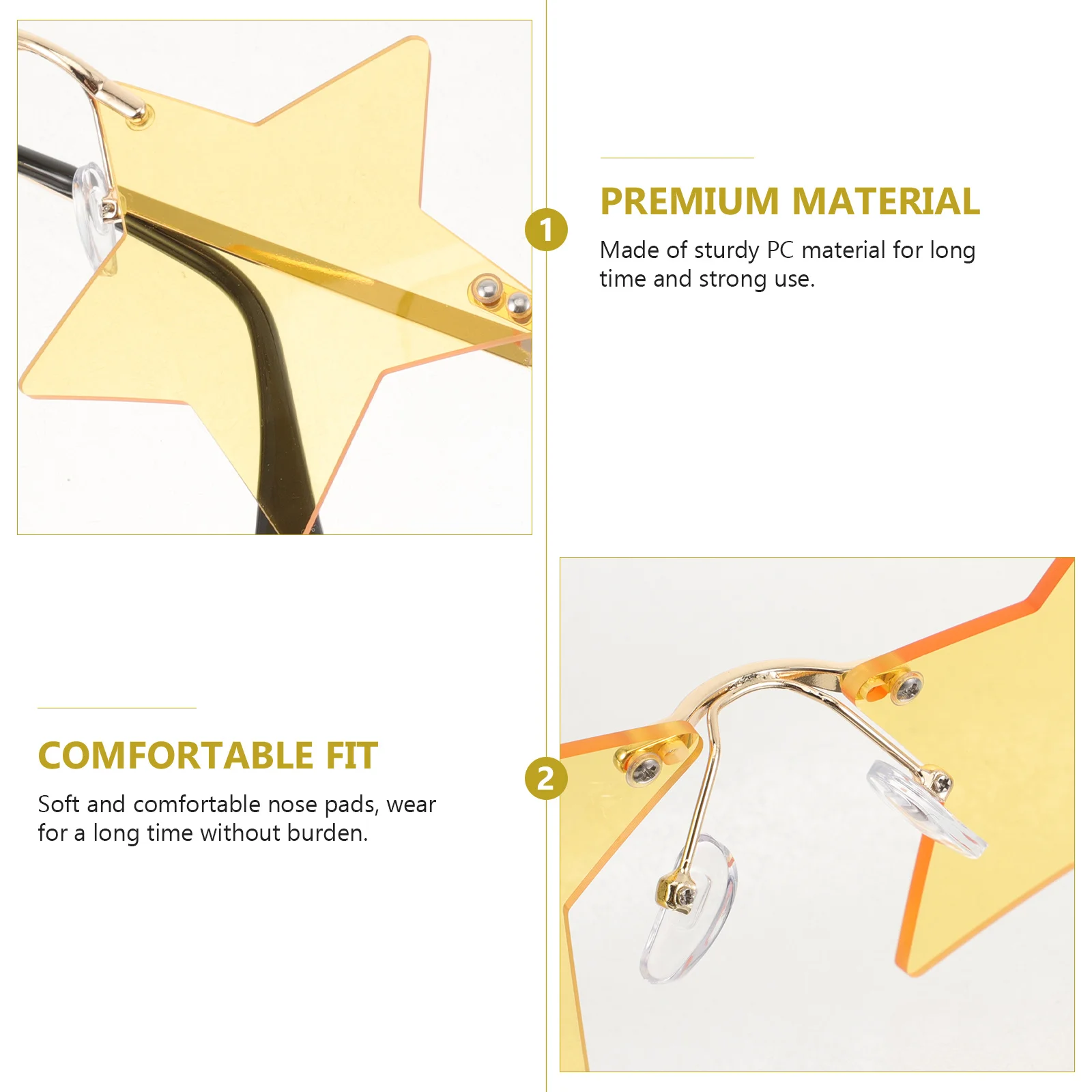 

Star Shaped Sunglasses Gold Frame Yellow Lens Rimless Party Glasses For Women Festival Beach Wear Cool Accessories