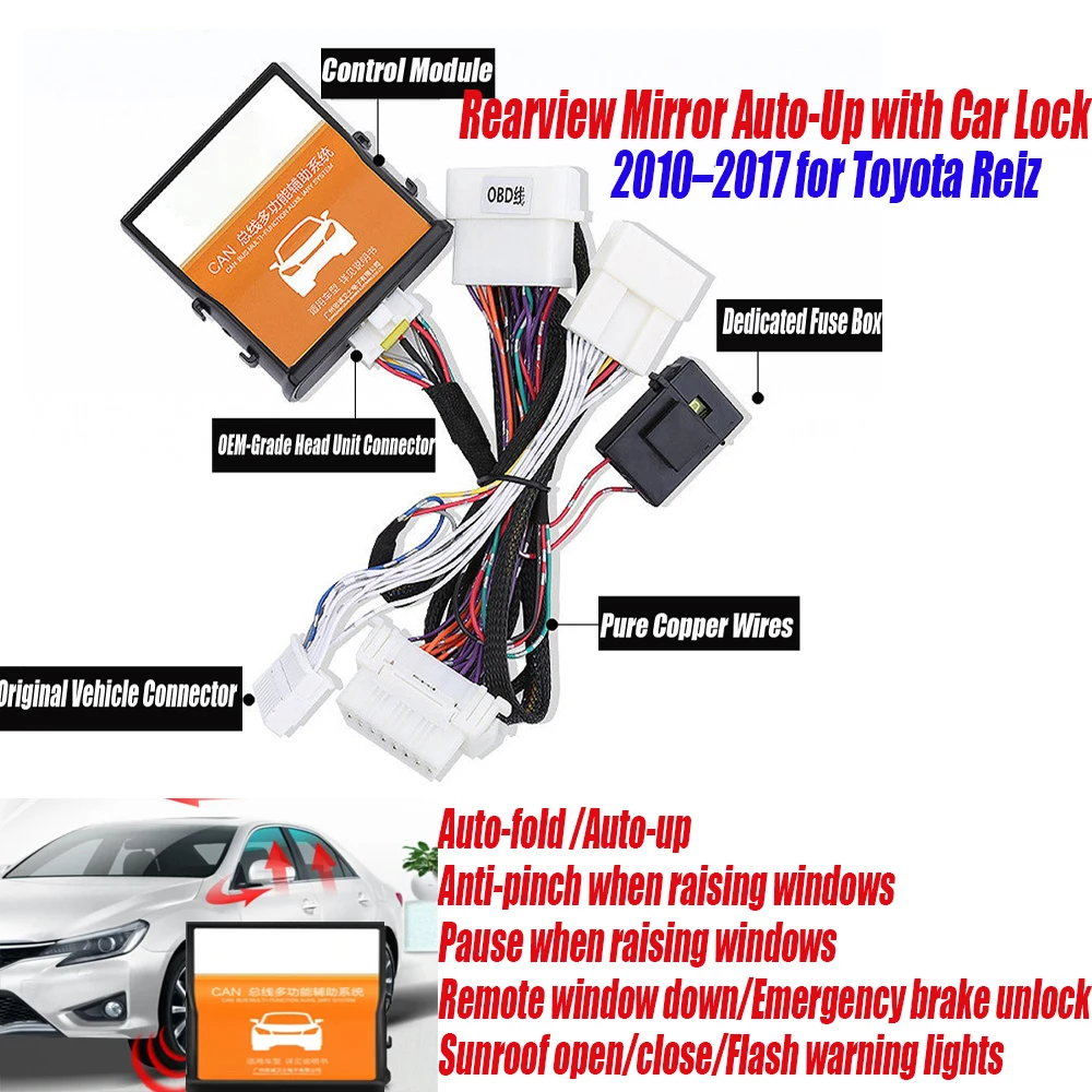 Automatic Window Lifter 2010–2017 for Toyota for Reiz Aftermarket One-Touch Folding Side Mirrors Auto-Lock Automatic Window