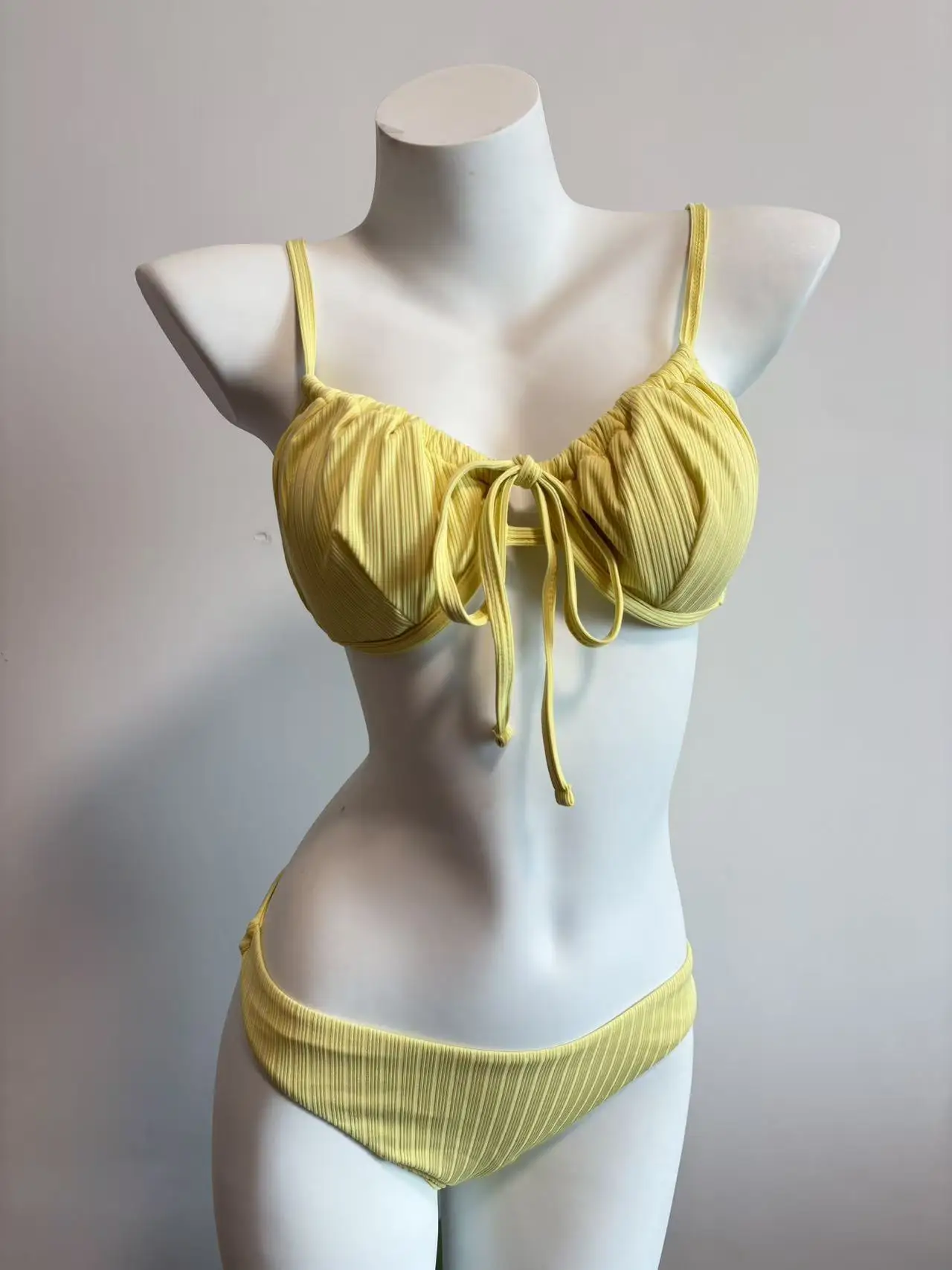 

Sexy Push Up Bikini Women Rib Tie Front Swimsuit solid Underwire Swimwear Bathers Bathing Swimming Suit Summer Beachwear