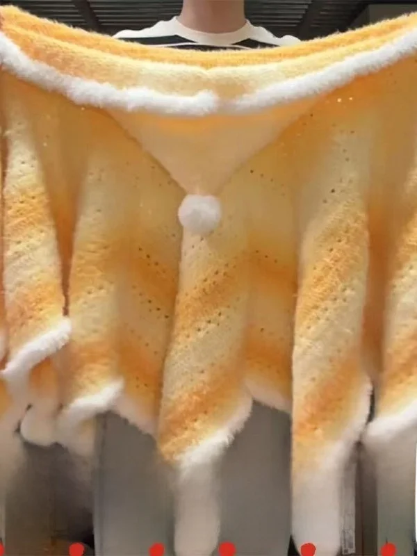 

Handwoven Seven-star Blanket Cowl Unisex Gradient Color Hooded Sweater Set for Winter Fashionable Layering Outerwear