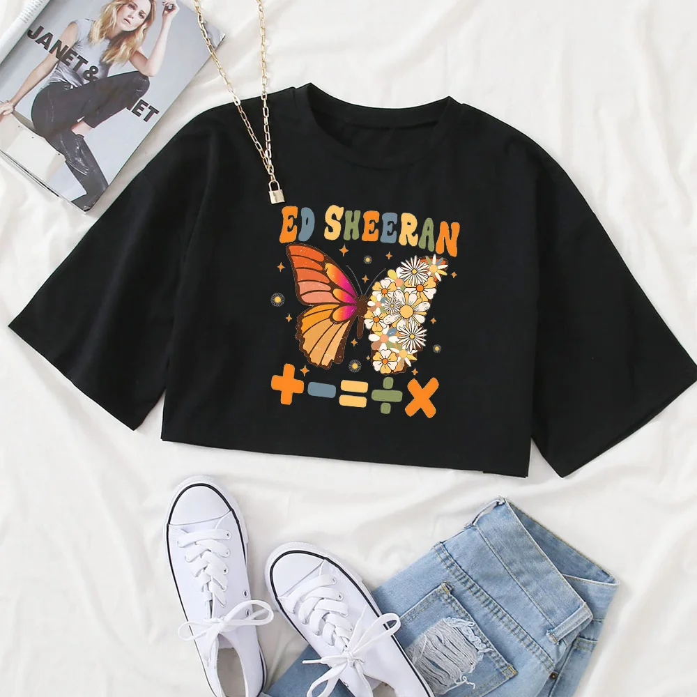 Ed Sheeran The Mathematics 2024 Tour Shirt Women Crop Tops O-Neck Short Sleeves  T-shirt Fans Gift Tops