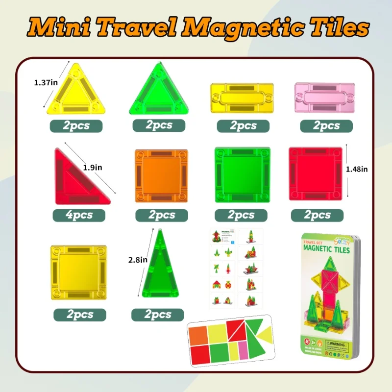 Mini Magnetic Tiles Travel Magnetic Tiles with Iron Box Car Airplane Travel Essentials Creative STEM Toys for Kids Birthday Gift