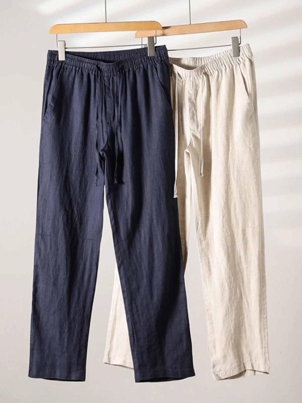 

Premium Spun Linen Straight Leg Casual Pants Elastic Waist Thin Spring Men's Loose Fit Breathable Summer Youth Active Style