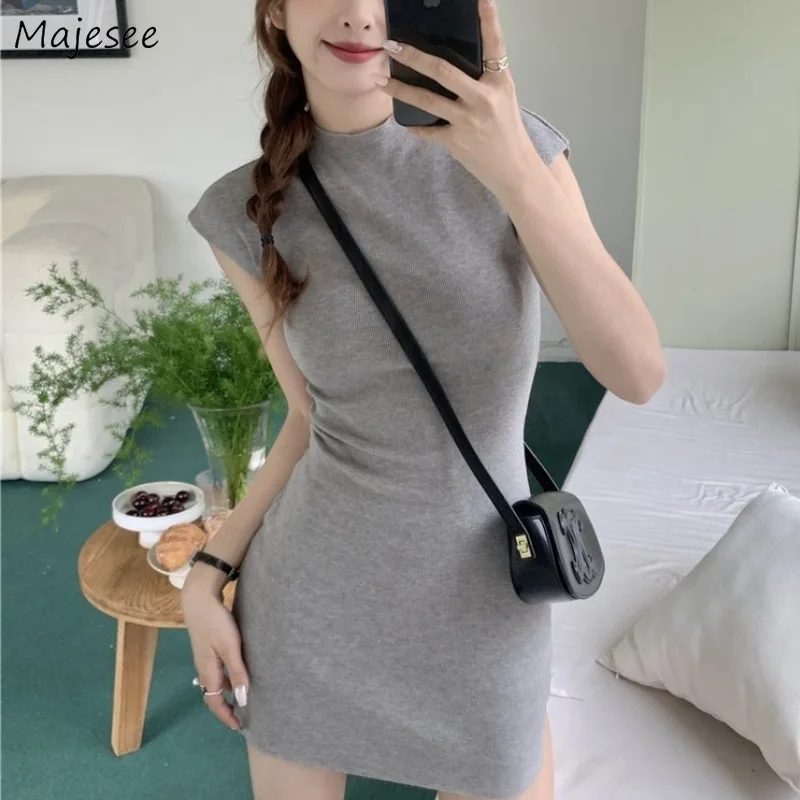 Dresses Women Knitted Bodycon Chic Casual Mini Streetwear Solid Sexy Girls Ins Summer Vestidos Hip-covering Trendy Classic Slim