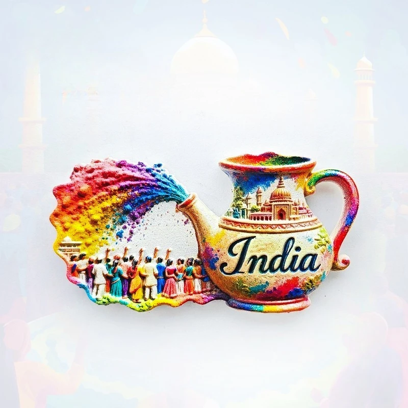 India Holi Fridge Magnet Festive 3D Color Powder Spray Souvenir Unique Indian Spring Festival Gift for Travel Vibrant Home Decor