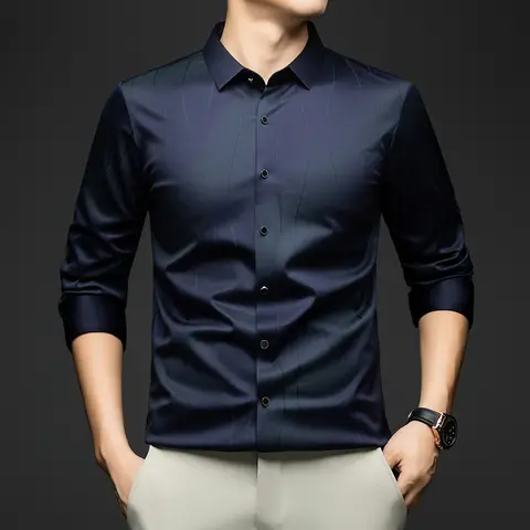 BROWON 2025 Höstskjorta med mullbärssiden för män Långärmad Business Slim Fit Lyxskjorta Herr Fyrkantig Krage Herr Arbetskläder 8 best sales herrskjorta med genomskinlig passform - №4