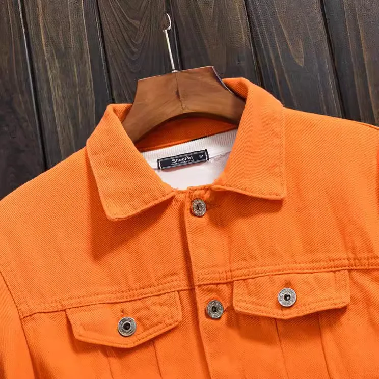 2025 Męska, jesienna pomarańczowa pomarańczowa, casualowa dżinsowa, kurtka