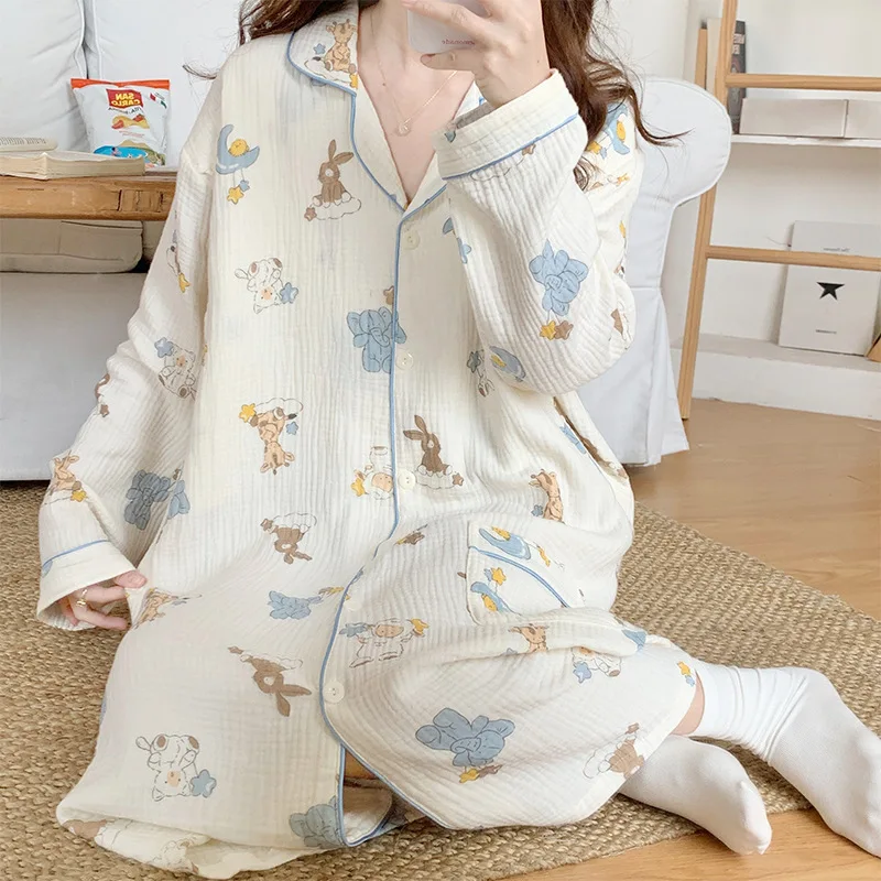 Pure Cotton 2024 Spring/summer Postpartum Clothing, Gauze, Crepe Fabric, Double-layer Pregnant Women, All Pajamas, Home Skirts