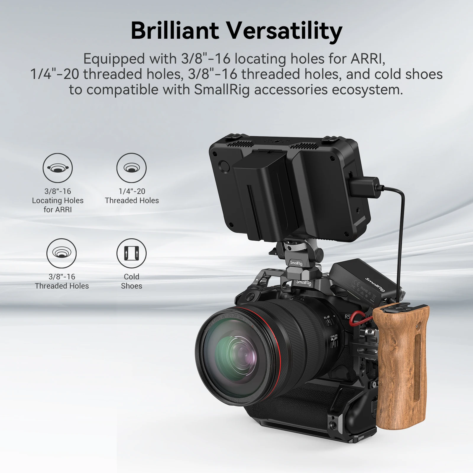 قفص كاميرا SmallRig R5/R6 لكاميرات Canon EOS R5 / R6 / R5C / R6 Mark II مع قبضة بطارية BG-R10 مع فتحات ملولبة 1/4 بوصة -3464B