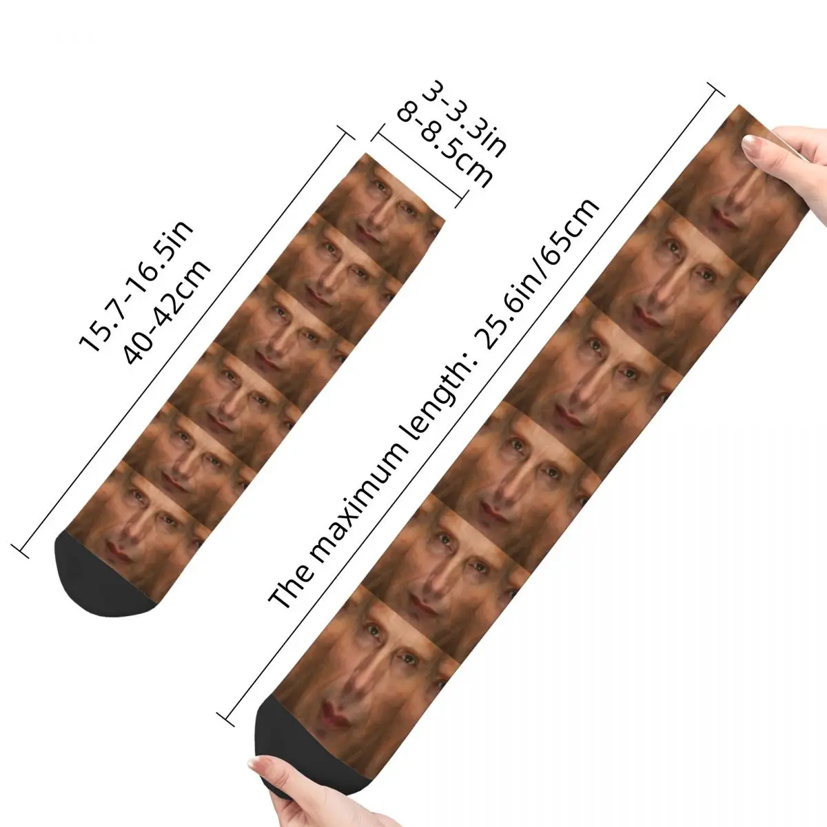 Bunte Mads Mikkelsen Gesicht Skateboard Socken Film Polyester Crew Socken für Unisex Atmungsaktiv