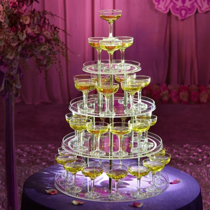 New wedding ceremony furnishings four-layer round acrylic wine table glass tower with circumference, wedding champagne tower
