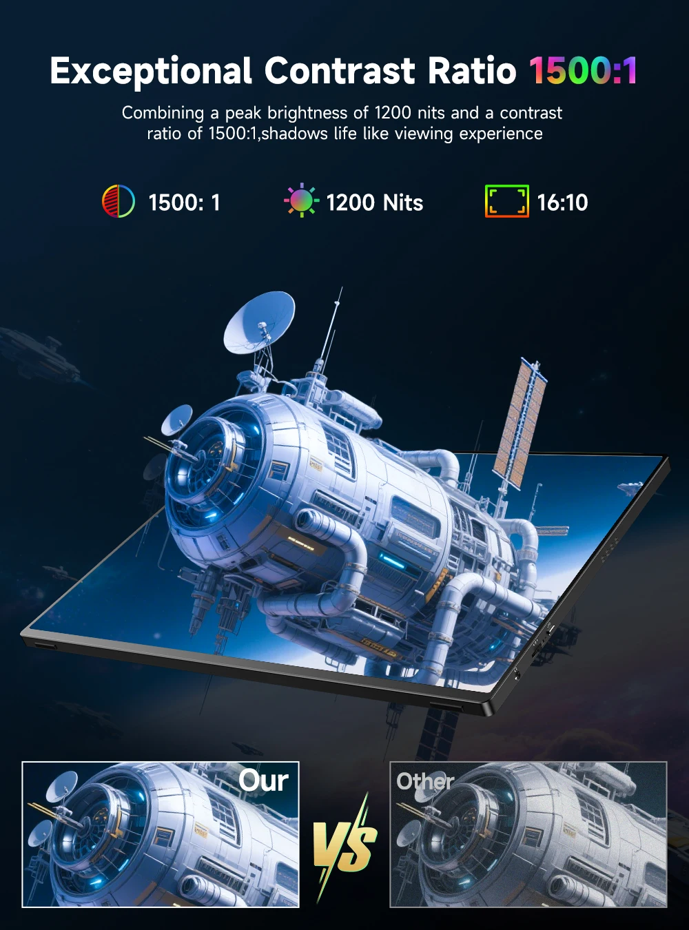 شاشة كمبيوتر محمول محمولة UPERFECT UColor T6 مقاس 16 بوصة بدقة 4K UHD 1200 شمعة في المتر المربع 16:10 100% sRGB IPS FreeSync HDR خارجية مع منفذ USB-C HDMI لأجهزة الكمبيوتر الشخصية والهواتف وأجهزة Mac وPS4 وPS5 وSwitch