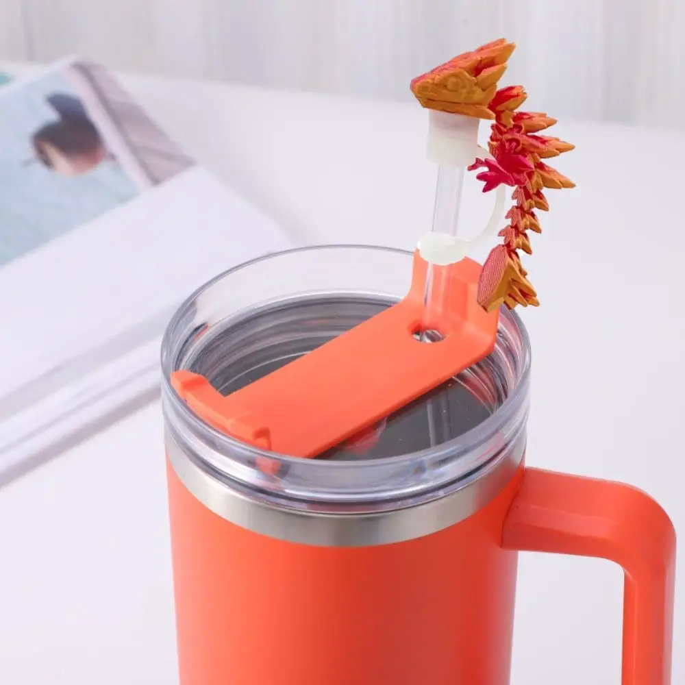 

2Pcs 3D Printed Dragon Straw Cover Laser Gradient Color Dust-proof Straw Topper Spill Resistant Silicone Straw Cap Drinking