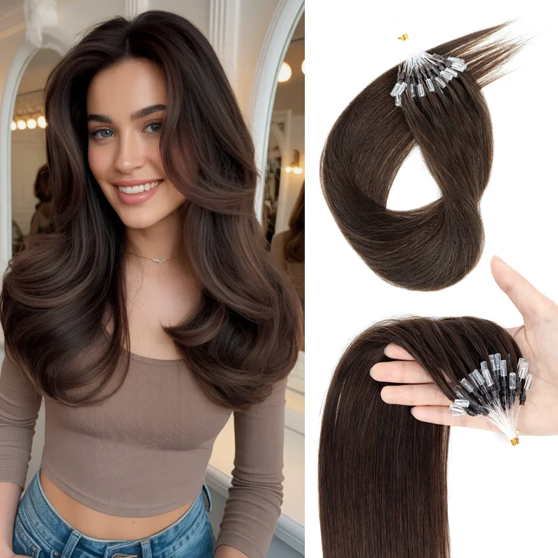 

50G Full End Invisible Fish Line Micro Loop Hair Extensions Natural Human Hair Soft Keratin Comfortable Adding Length Boosting