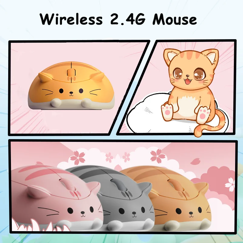 

Wireless 2.4G Mouse Cute Cat Appearance Light Weight Portable Mute Button Plug And Play Mause Office Use For Girl Kid Gift Mice