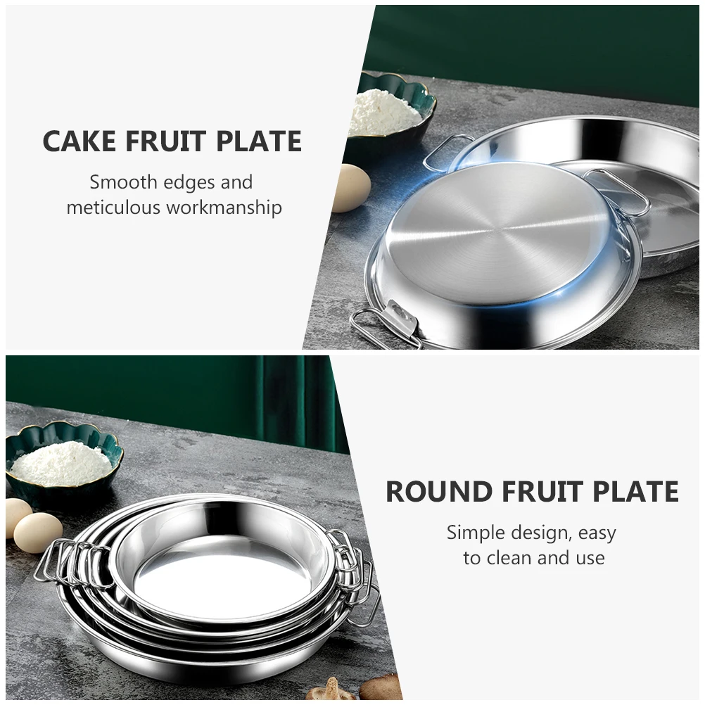 

Stainless Steel Cake Pan Dining Plate Household Food Baking Dish Tray Snack Bakeware Fruit Trays Kitchen Dessert