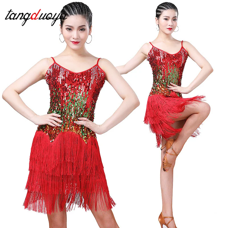 

Ladies Women's Sexy Tassel Latin Dance Dress Fringe Sequin Salsa Ballroom Tango Cha Cha Rumba Samba Dance Dresses Dance Costume