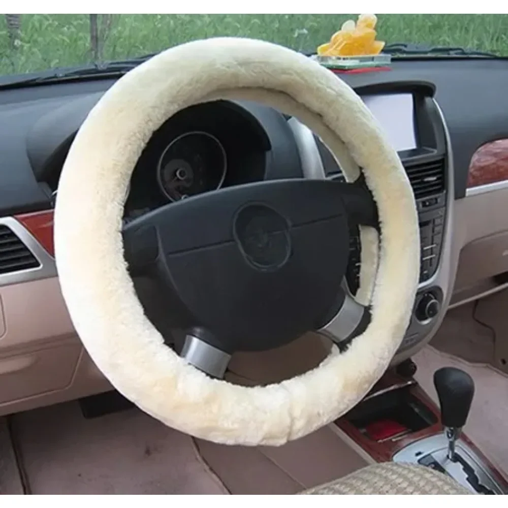 38cm Premium Soft Short Fur Car Steering Wheel Cover High-density Warm Plush Winter Steering Wheel Protector Cover Accessories