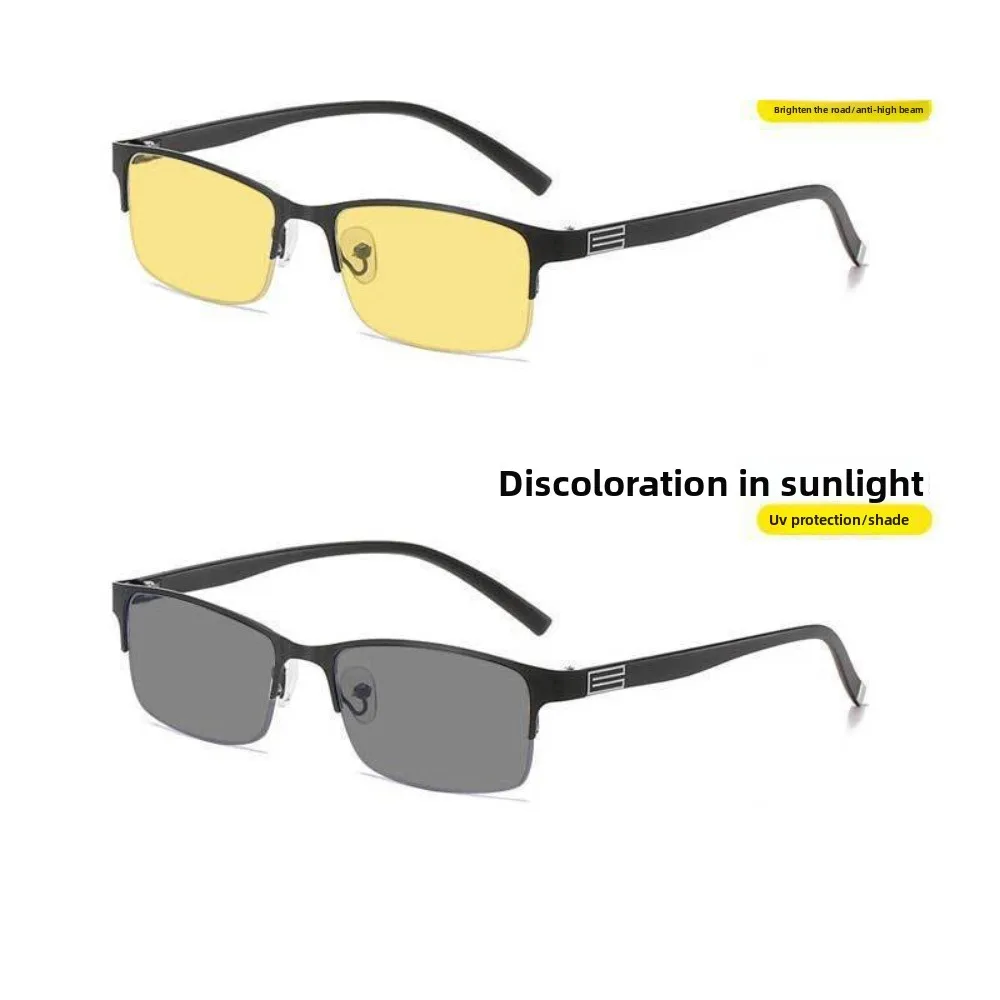 Zdjęcie 6: Okulary fotochromowe do jazdy nocnej, metalowe, półramkowe, w stylu biznesowym, do użytku na zewnątrz, z ochroną UV, męskie okulary przeciwsłoneczne antyrefleksyjne do jazdy.