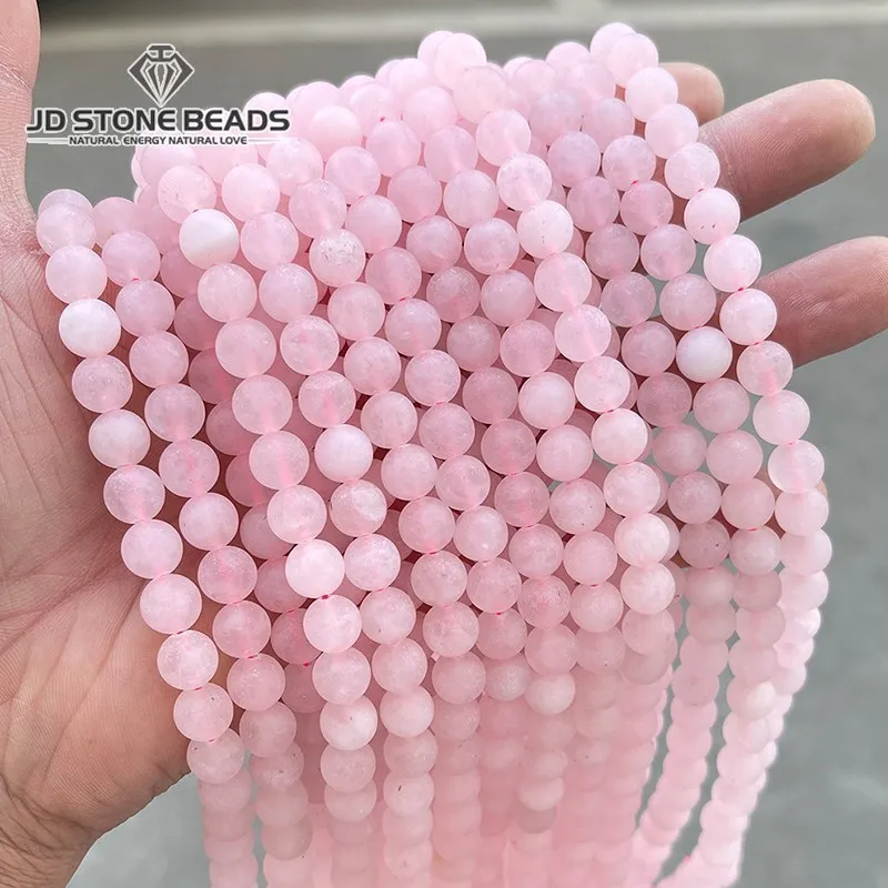 Natural Stone Frosted Pink Quartz Round Loose Matte Beads For Jewelry Making Needlework Bracelet Diy Pick Size Accessories