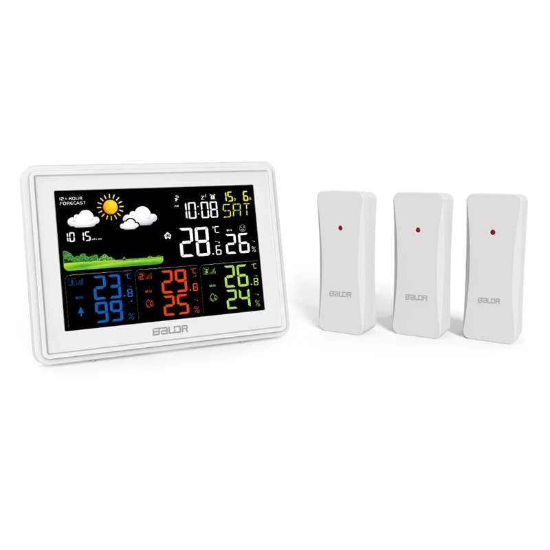 Wireless Color Weather Station Digital LCD Home Hygrometer Thermometer Barometer DCF Radio Alarm Clock Backlight 3 Remote Sensor