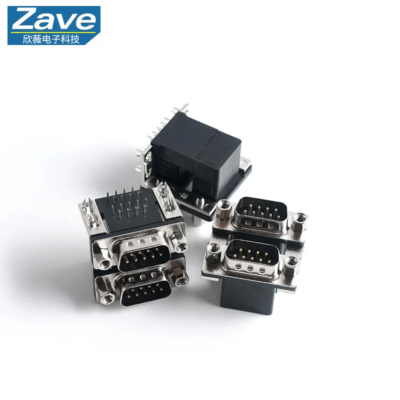 Twin DB9/DR9 9 - pin Double - layer Female Connector and Male Connector, Double - row (Upper Female Lower Male, Upper Male Lower