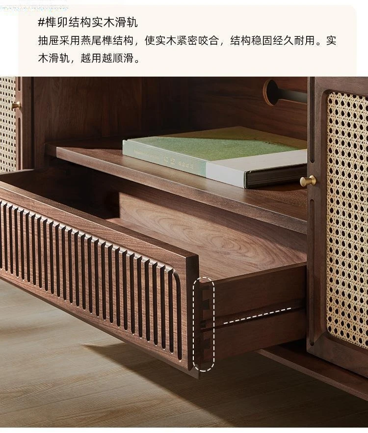 Nordic all solid wood black walnut TV side cabinet living room simple modern light luxury small apartment log furniture