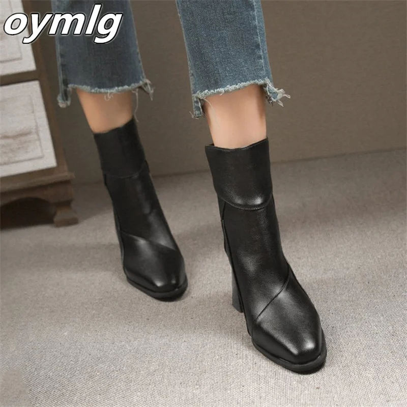 High heeled fashion boots for women 2024 autumn and winter new style thick heel square head slimming women\'s boots, high heels