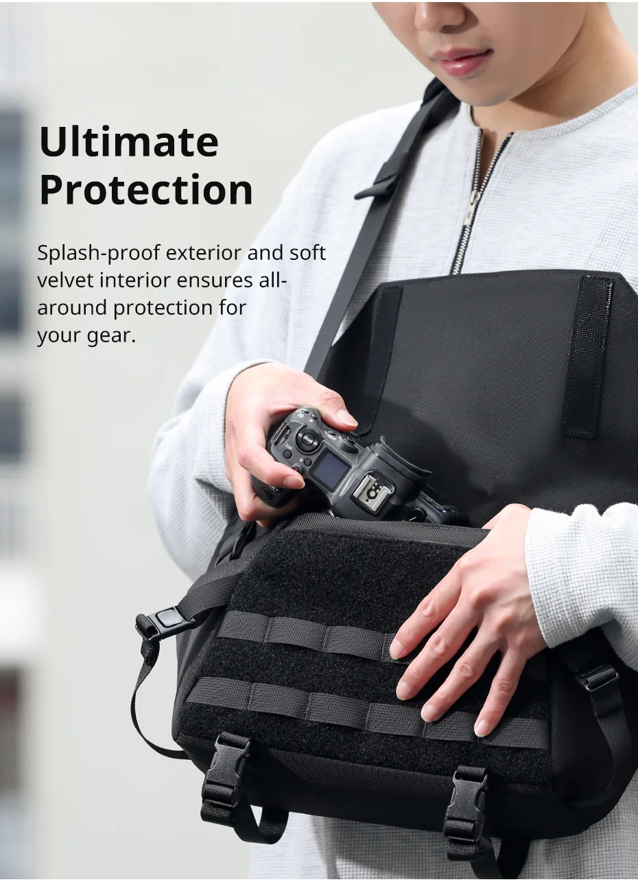 Ulanzi BC08 Umhängetasche, 9 l Fassungsvermögen, spritzwassergeschützt, Universaltasche, Fotografie-Umhängetasche für DSLR-Kamera, Outdoor-Reise-Organizer – Detail 6