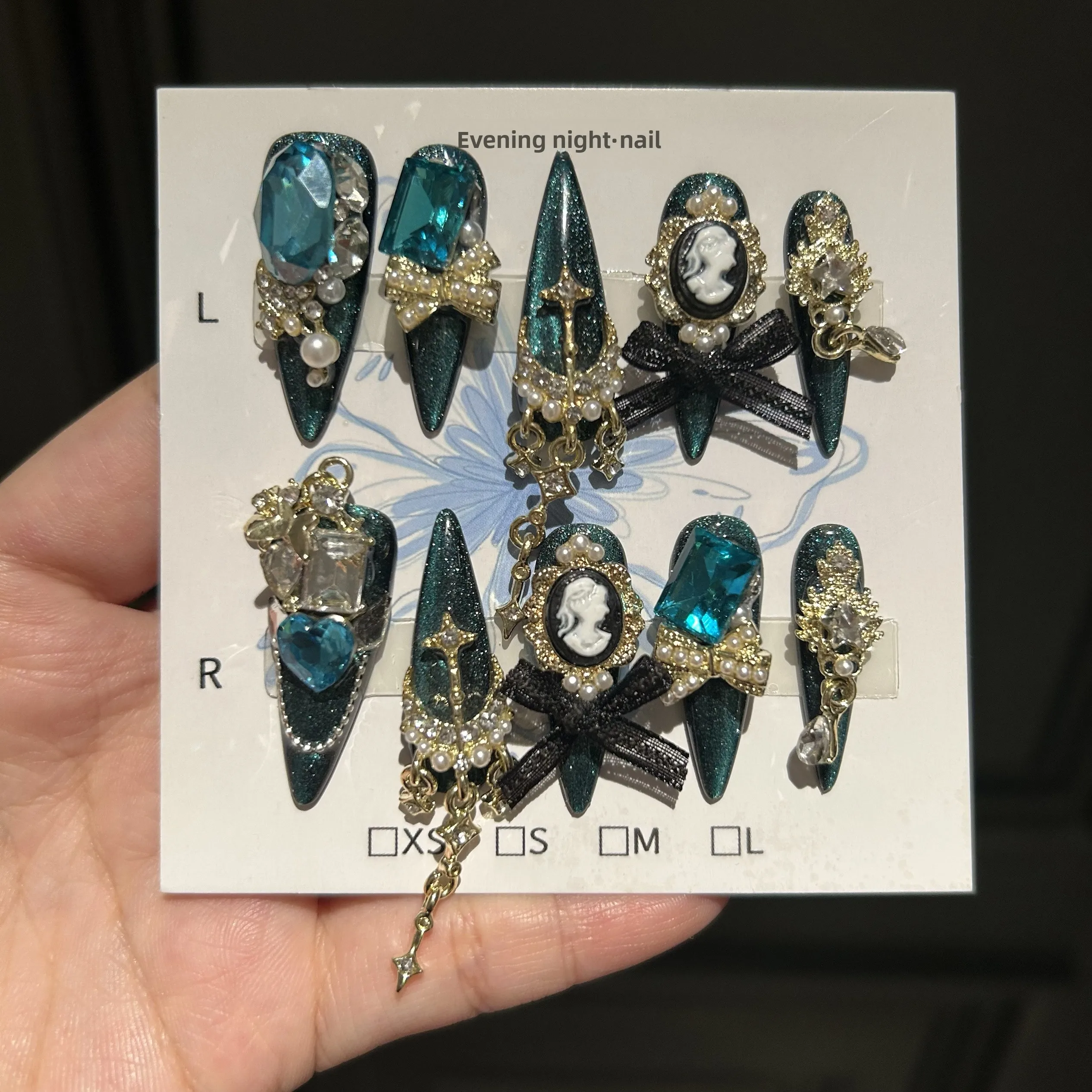 

Pure Hand-worn Nail Removable Nail Art Cat's Eye Handmade Nail Art Chain Medium and Long Heavy Industry Nails Custom Products