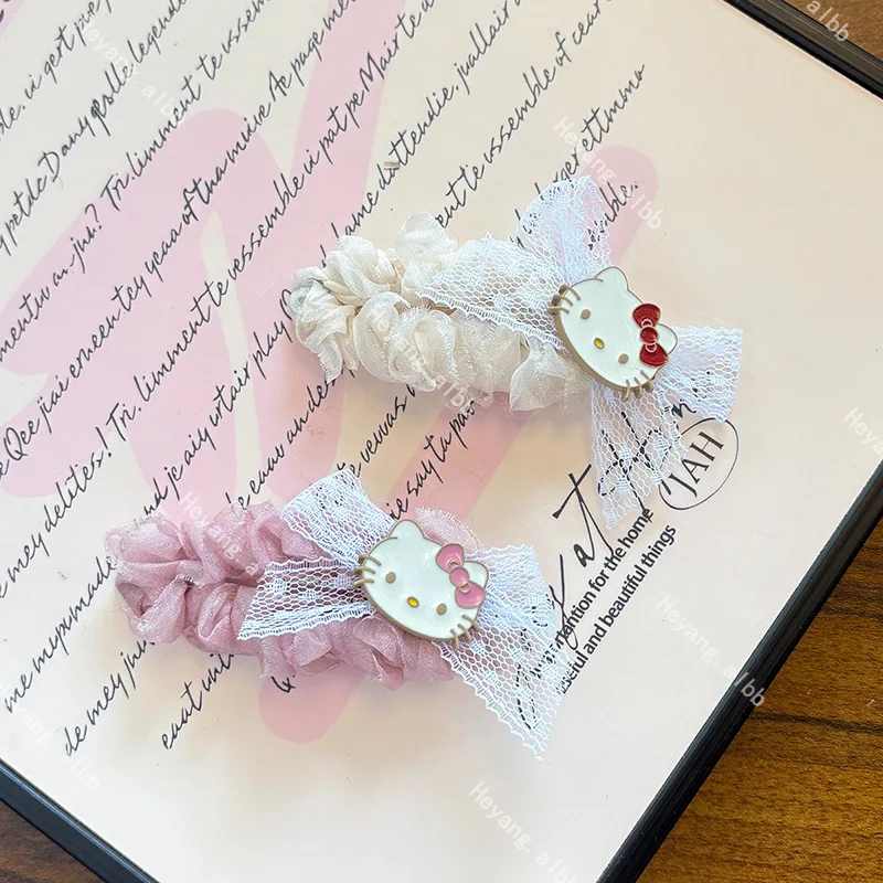 

Модная заколка для волос Sanrio Hello Kitty, изысканные аксессуары для волос, милый мультяшный свежий головной убор для девочек, кавайные студенческие заколки