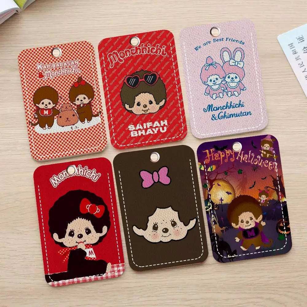 Cartoon Lawaii Anime M-Monchhichi PU Soft Leather Rectangular Key Card Holder Induction Elevator Protection Cover Faion Accory
