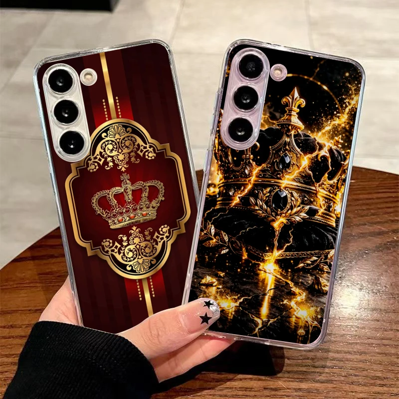Soft TPU for Samsung Galaxy A12 A15 A17 A21S A22 A23 A25 A31 A32 A33 A35 A41 A51 A53 5G Transparent Phone Case Crown Present Bag