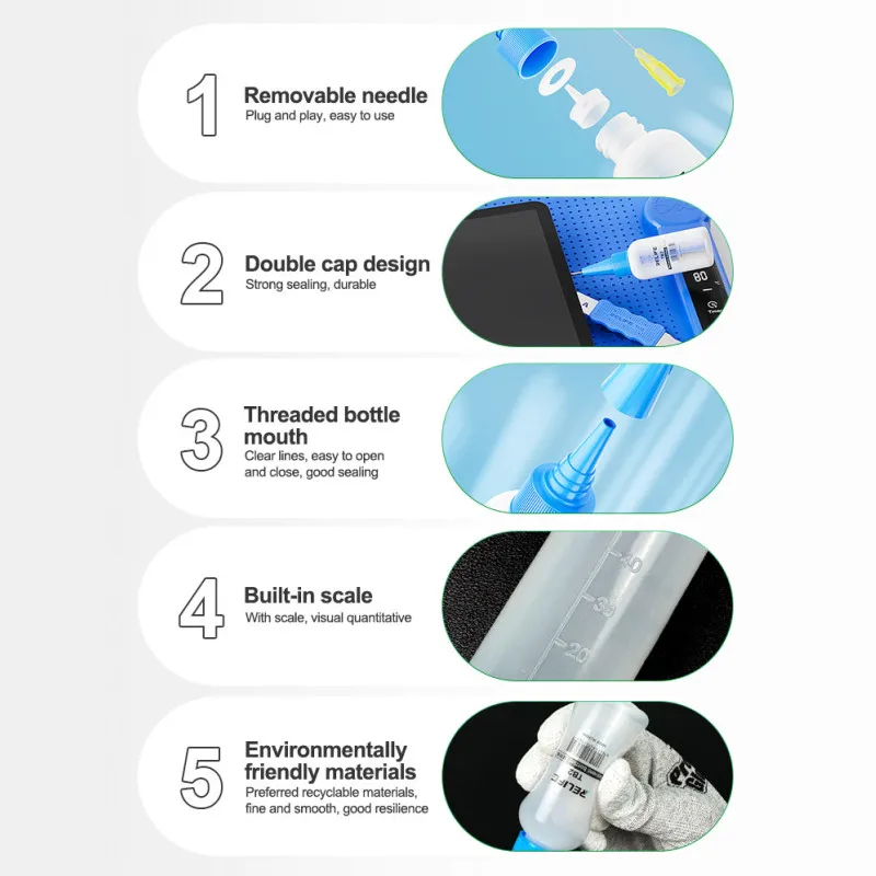 RELIFE TB2 50ML Solvent Empty Bottle with Needle Tip Phone Repair Soldering Oil Welding Flux  Alcohol Rosin Dispenser Bottle