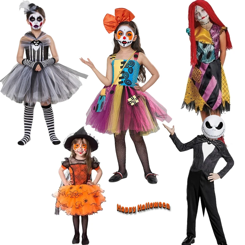 

Kids Girls Fluffy Skirt Dresss Witch Cosplay Costumes Halloween Fancy Dress Festive Show Clothes Boys and Girls Halloween Gifts