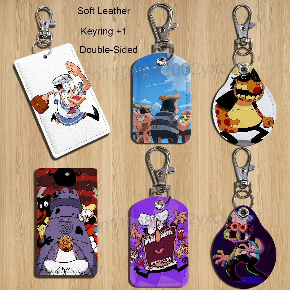 

Peppino Spaghetti Pizza Tower Leather Keychain Badge Holder with Lanyard - ID/Access Card Holder, Key Ring Accessory Gift Option