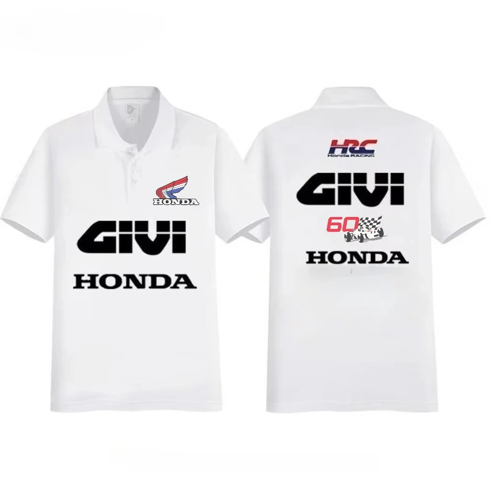 

Honda 2025 модифицированная мотоциклетная мужская рубашка-поло, велосипедная дышащая рубашка, модная одежда с короткими рукавами и принтом, свободная одежда с лацканами для бездорожья